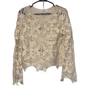 CLOTH by Design Crochet Lace Top Oversized Cream Ivory Boho Indie Festival M